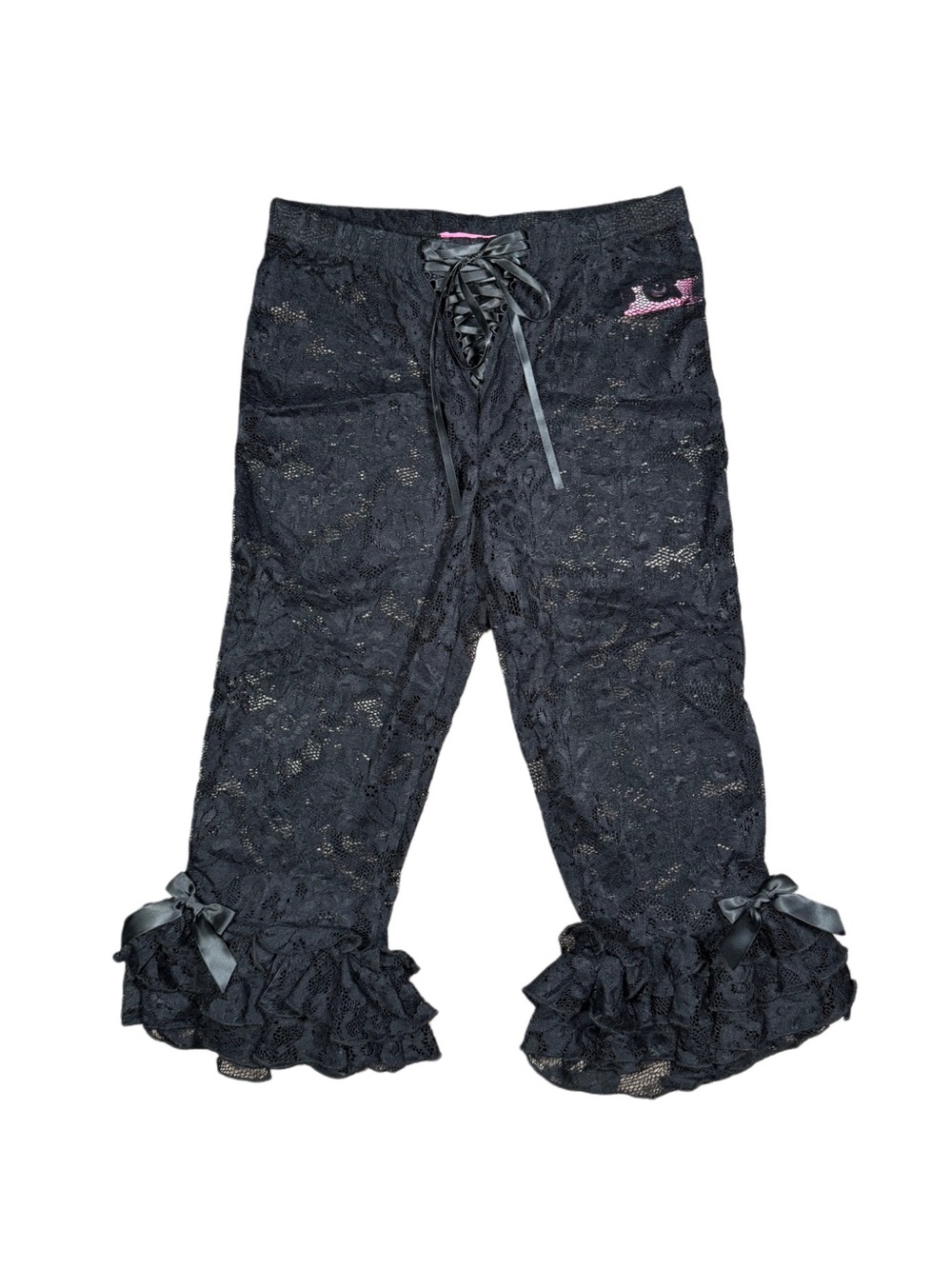 Black Lace Coquette Bow Ruffle Culotte Pants